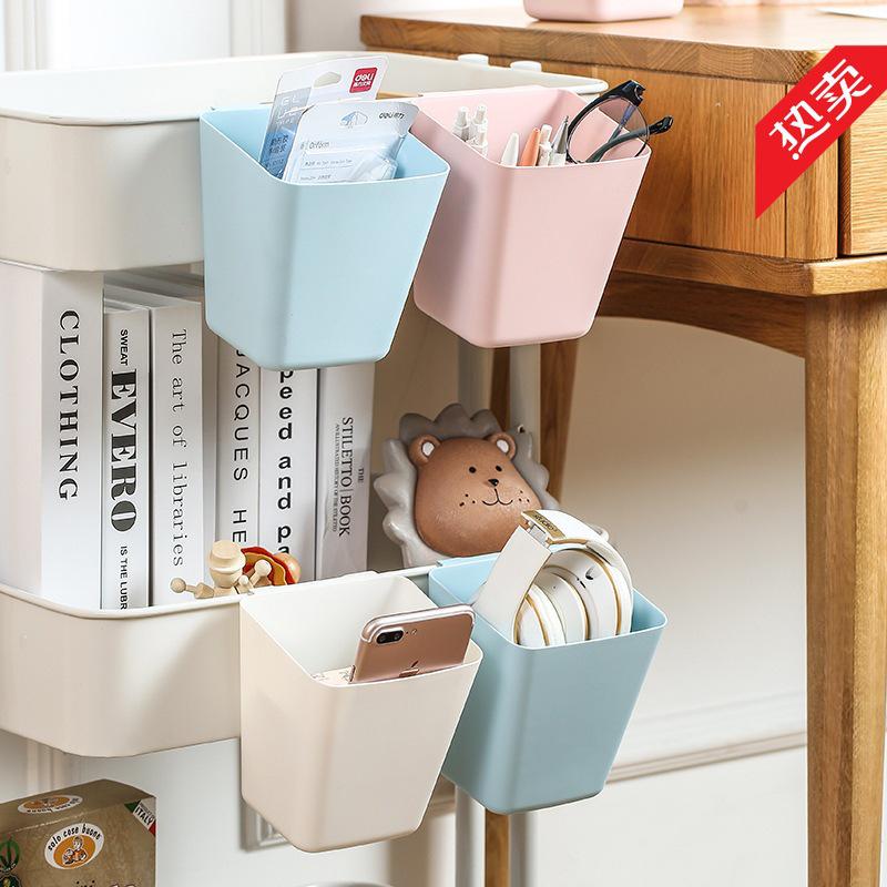 Подвесная корзина на настольную тележку и органайзер для рабочего стола в общежитии: Тележка для косметики, ящик для хранения, подвесная трубка, держатель для ручек и ведро для хранения.