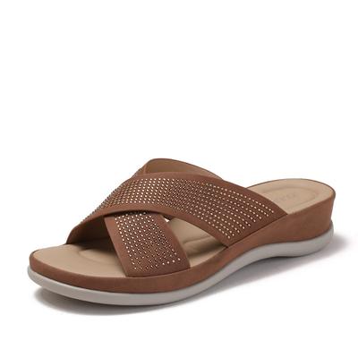 Тапочки женские летние каблук с открытым носком модные римские сандалии со стразами дорожная пляжная обувь