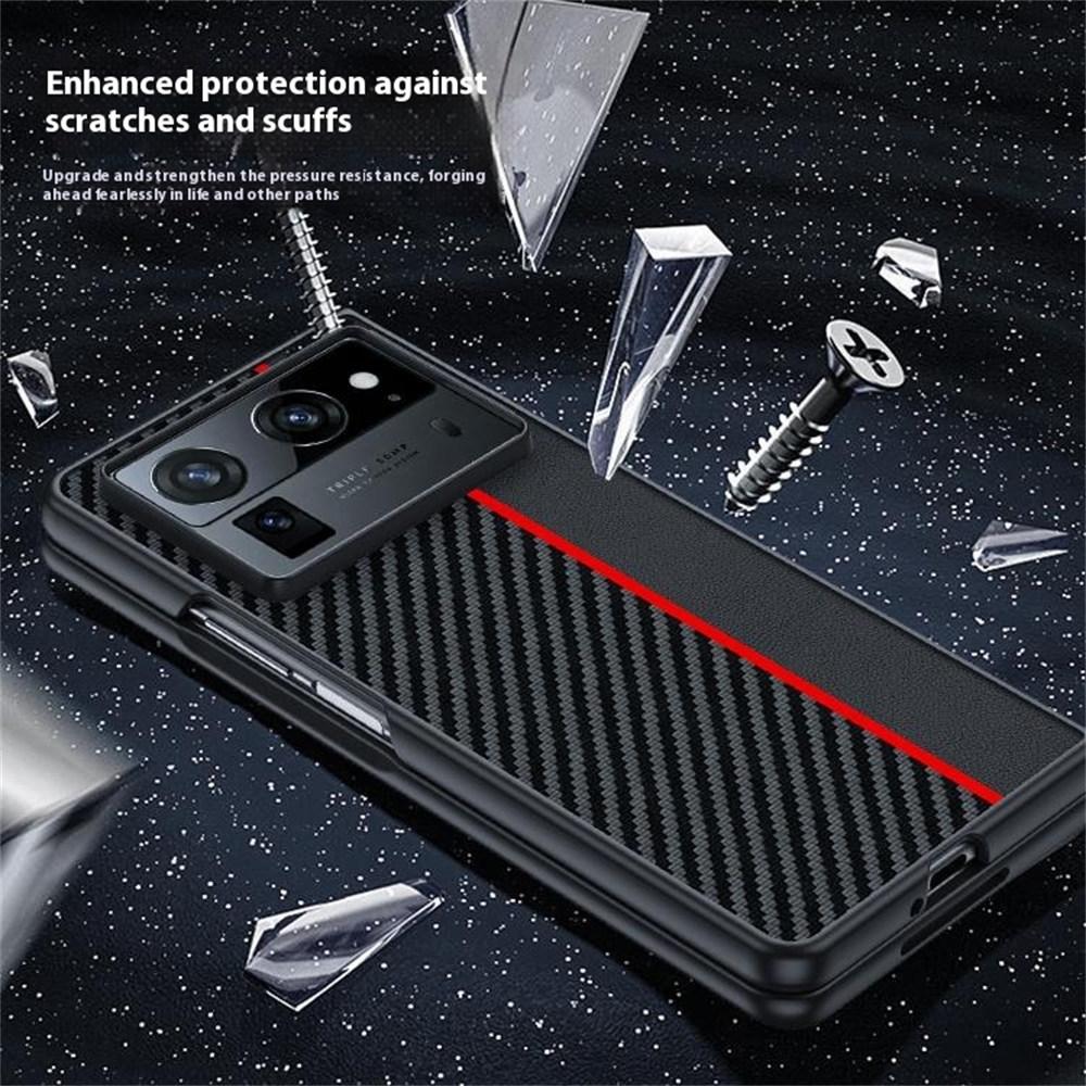For TECNO Phantom V Fold2 Case Carbon Fiber Texture Leather + PC Anti-Drop Folding Phone Cover