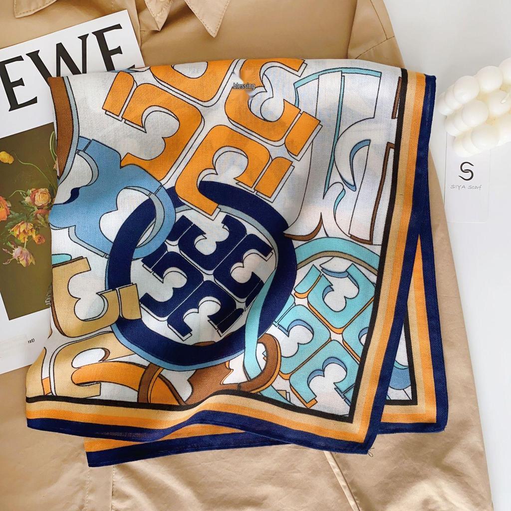 Korean Style Silk Square Scarf with Butterfly & Flower Print - Women's Fashion Accessory, Neck Tie, or Hair Scarf - Ideal Mother's Day Gift