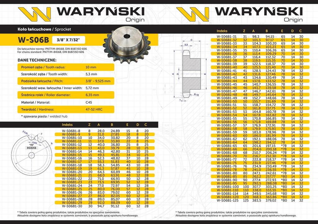 Hardened gear wheel with flange 06B-1 (R1 3/8) Z-10 Waryński