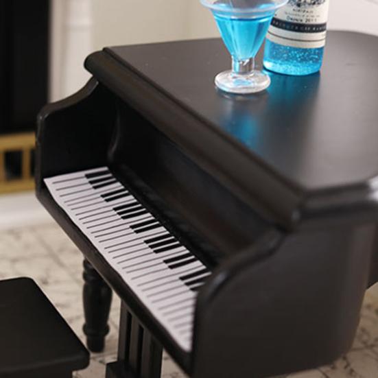 Мини-мебель для кукольного домика 1:12, пианино, красивое деревянное мини-треугольное пианино ручной работы с табуреткой для книжного шкафа