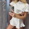 Летний женский пижамный комплект с принтом, топ с коротким рукавом-воланом и круглым вырезом и шорты, повседневный комплект из двух предметов для отдыха