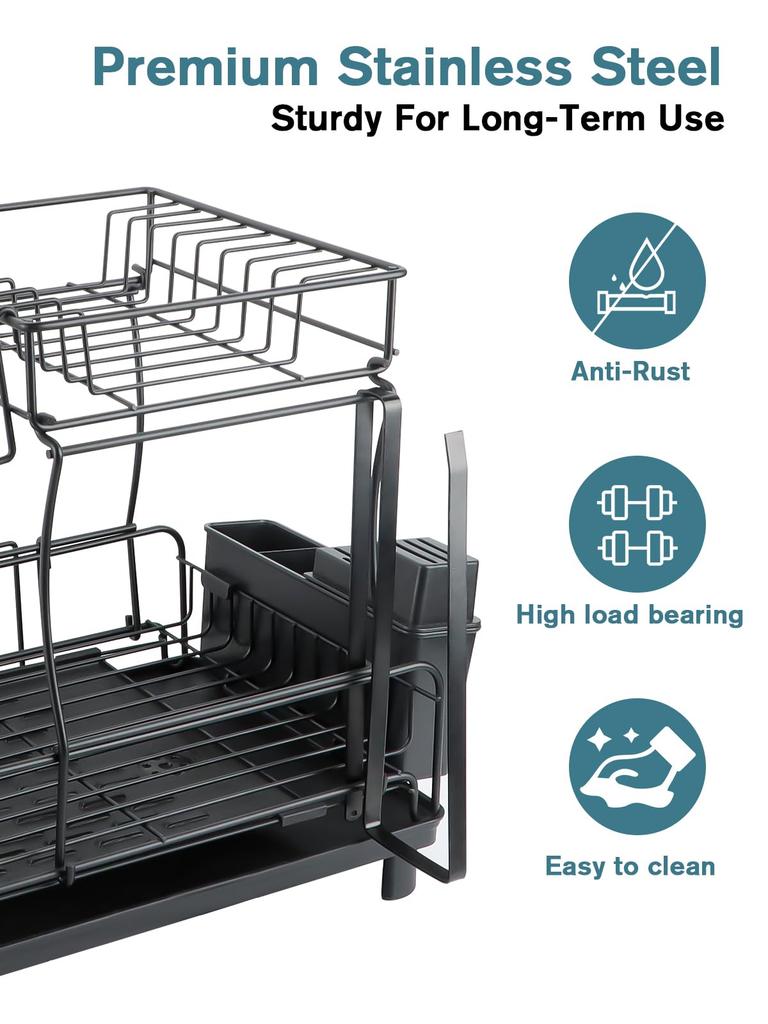 Dish dish drying kitchen counter dish 69 x 30 x expandable width 2 tiers drainer, rack, drainer, 39.5 cm, 42-69 cm, black,