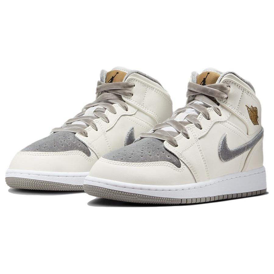 (GS) Air Jordan 1 Mid 'Grey Velvet Toe' Kids' FB9899-100
