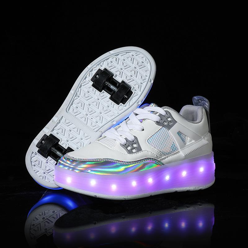 Бегущие туфли, новые детские светящиеся туфли на четырех колесах, роликовые коньки, светодиодные фонари, съемные колесные туфли