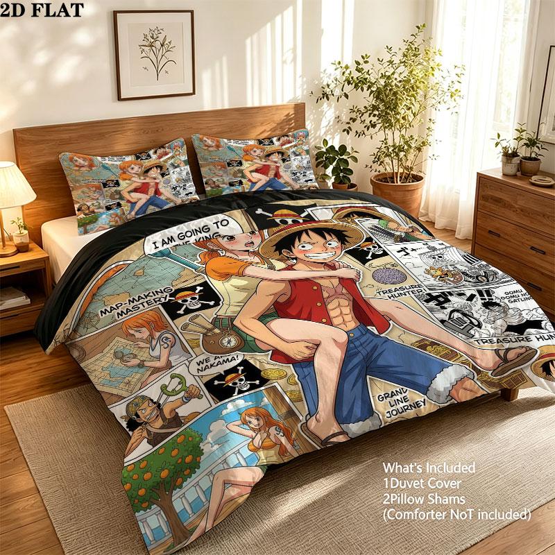 One Piece Pattern Bedding Quilt Set Quilt Cover Pillowcase Home Birthday Gift(1 * duvet cover + 2 * pillowcase, without core)