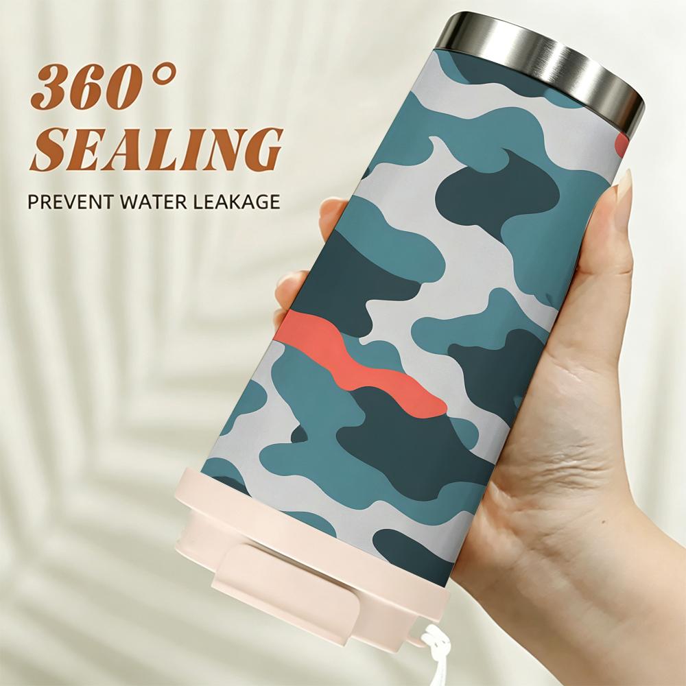 Abstract Camouflage Pattern Stainless Steel Insulated Coffee Tumbler Vacuum Thermal Cup, Portable Reusable Drinkware for Commute Travel