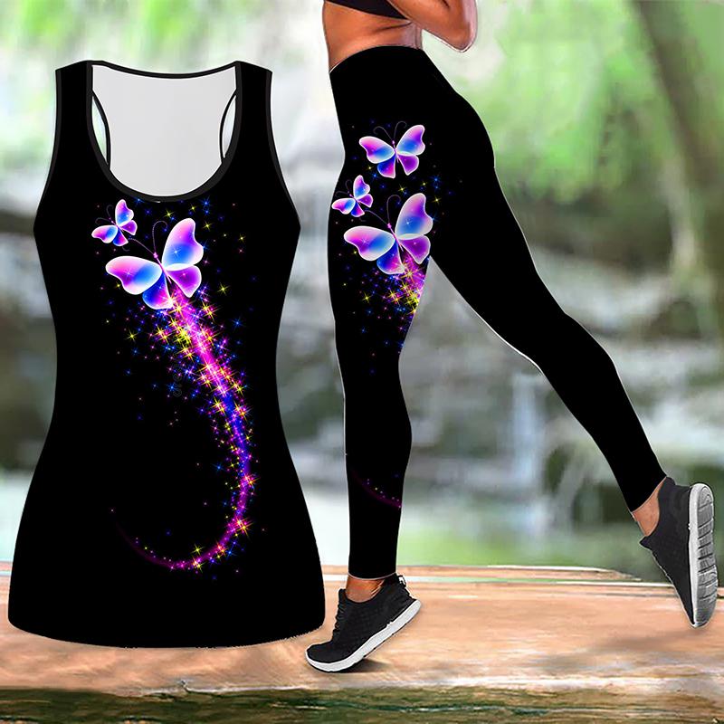 Красочный наряд для йоги с принтом бабочки для женщин, модные леггинсы для тренировок, спортивные повседневные штаны для фитнеса и йоги