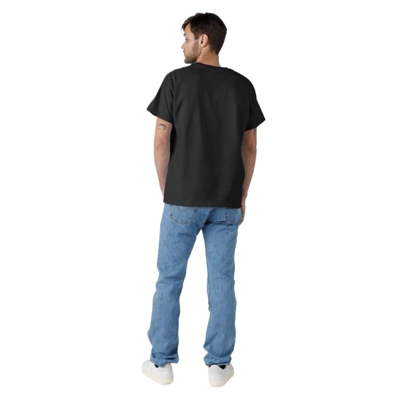 Asian Size Men Black Print T-shirt Stay Positive No-Cut Heat Transfer Print Cotton Tshirt