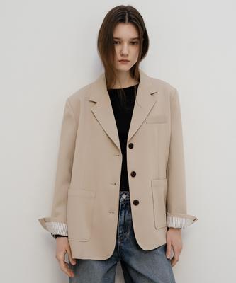 Till I Die Stripe Cuff 3-Button Blazer [Tisp05Jk02]_Beige