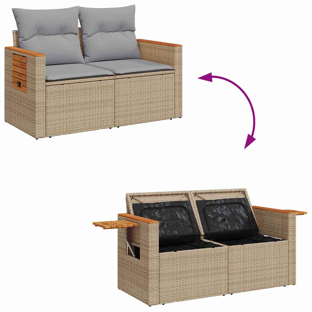 9 Piece Beige and Light Grey Garden Sofa Set with Cushions