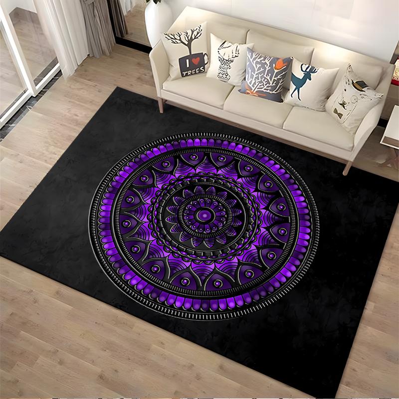 Mandala Pattern Carpet with Purple and Black Design for Living Room Suitable for use as an anti-slip for living room bedroom sofas