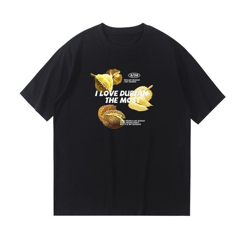 2025 Осень и Зима Тяжелая Милая Футболка с Фруктовым Принтом Мужская Женская Чистый Хлопок Повседневная Свободная Персонализированная Универсальная Футболка