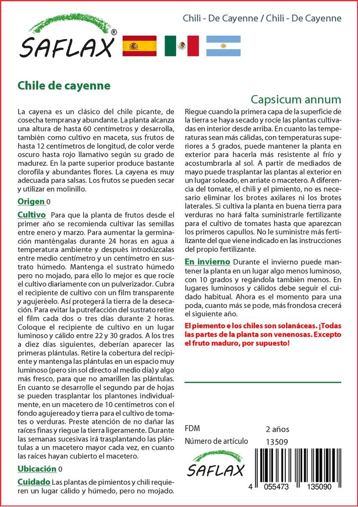 SAFLAX Garden in the Bag - Чили - Кайенский перец - 20 семян - С субстратом в подходящем пакете - Capsicum annum