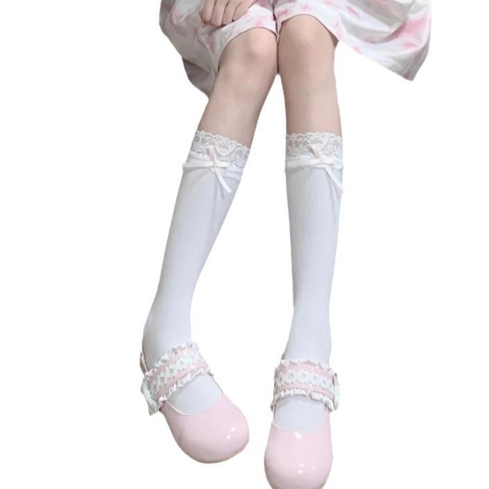 Lolita Pure Desire Summer JK Bow Velvet Balleting Socks Medium Tube Socks Lace Tele Socks