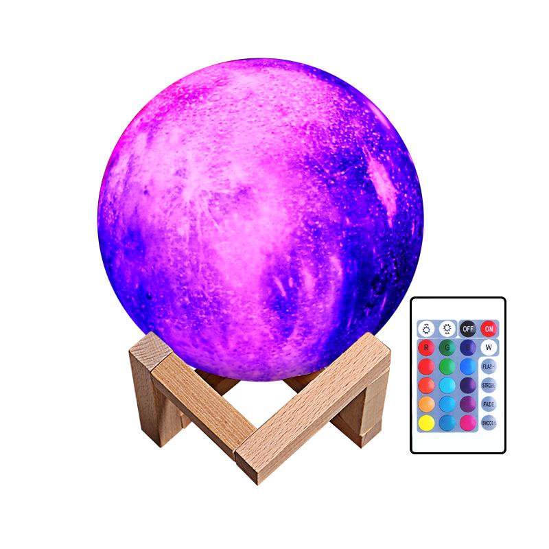 Wholesale 3D Smart Kids Christmas Planet Rgb 16 Color Moon Shaped Touch Light Lamp Bed
