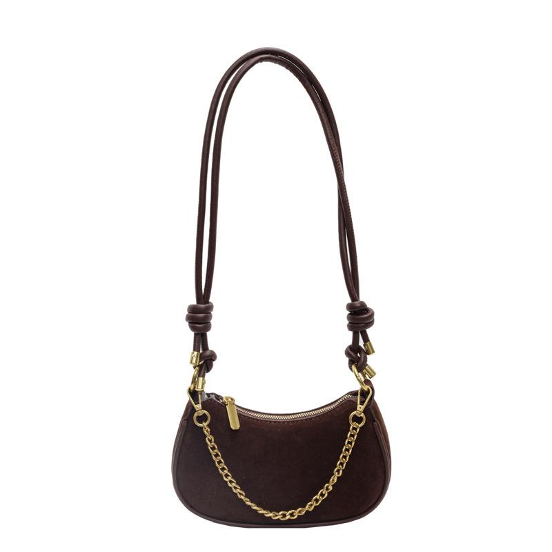Women's Suede Chain Bags Versatile Zipper Bag Feminine Shoulder Bag Crossbody Bags Vintage Casual