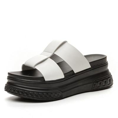 Модные 7 см новые босоножки из натуральной коровьей кожи с синтетическим принтом высокого бренда на платформе с танкеткой женские тапочки женские летние модные туфли с открытым носком