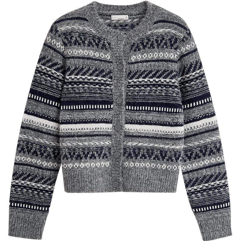 Женский жаккардовый вязаный кардиган в стиле Fair Isle