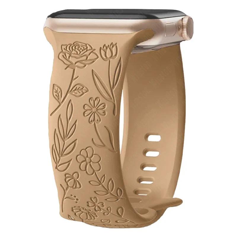 Ремешок с гравировкой и цветочным узором для Apple Watch Band Ultra 2 49/ 46/ 45/ 44/ 40/ 42 мм, браслет IWatch Series 10 9 8 7 6 SE 5 4
