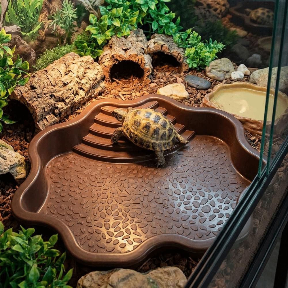Plastic Turtle Bath Tub Anti-Slip Reptile Bathing Basin Turtle Feeding Dish Habitat Accessories