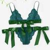 2 Pcs/Set Bra Panties Set Lace Uo Bow-knot See-through Lace V Neck Spaghetti Strap Three Point Pornographic Lady Underwear Suit
