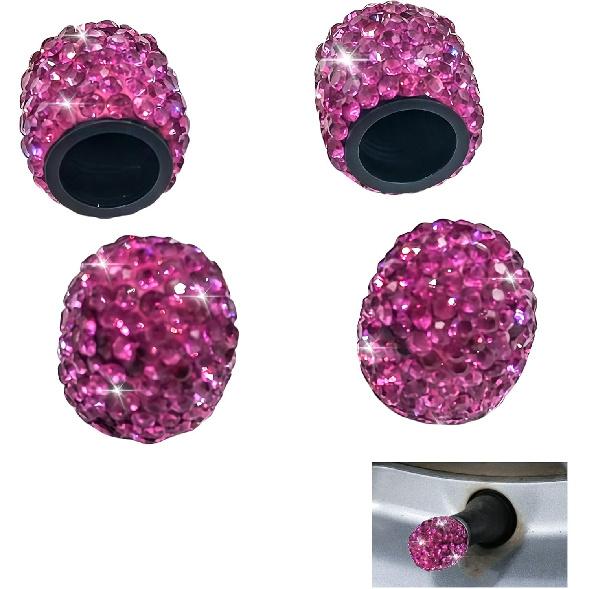 4PCS Rhinestone Tire Valve Caps, Tire Valve Caps, Car Accessories for Women, Anti-Corrosion, Shiny Decoration, AC-6-112 Suitable for All Kinds of