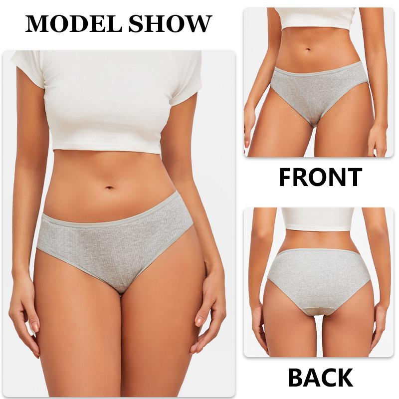4Pcs Women's Cotton Ribbed Briefs Solid Breathable Elastic Underwear Sexy Simple Comfortable Panties Girls Soft Basics Lingerie