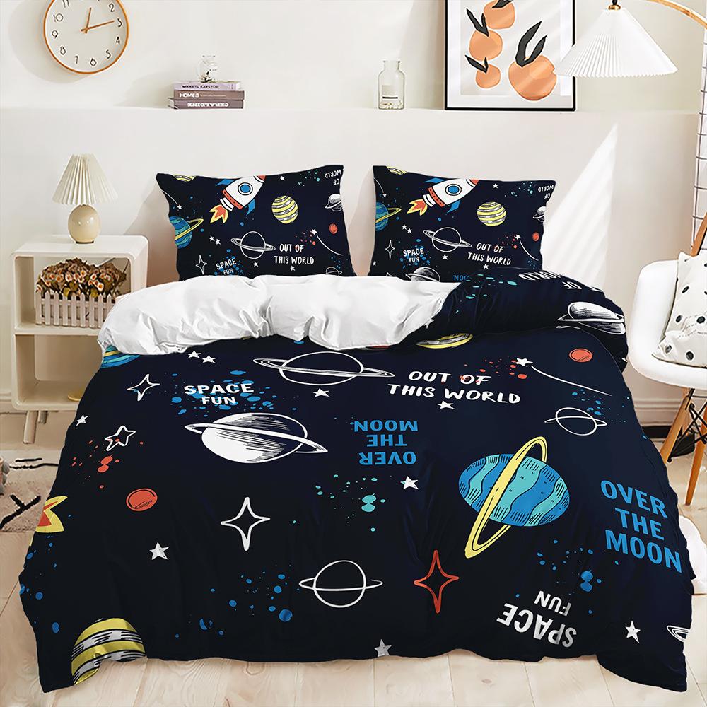 Пододеяльник Мультяшная Планета Покрывало Наволочка Цифровая Печать Постельное Белье Набор из Трех Предметов