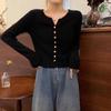 Приталенный кардиган с длинным рукавом, женский осенний новый однотонный простой и универсальный свитер, базовая рубашка, короткий топ