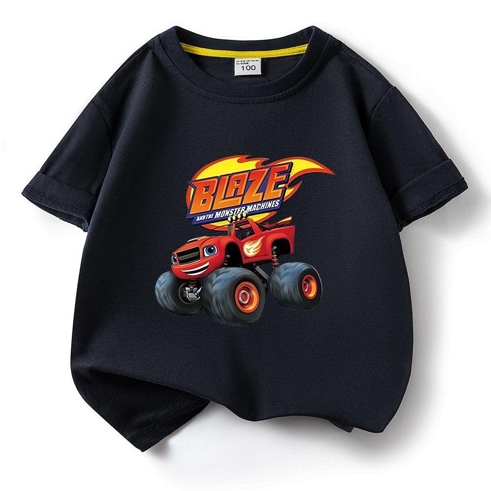 Детская однотонная футболка с коротким рукавом Blaze And The Monster Machines Детская мультяшная футболка для мальчиков и девочек Летняя футболка с круглым вырезом