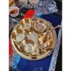 Brass Premium Dinner Set Brass Thali Set Luxury Spoon Glass Bowls Golden (7) (Set Of 8), 250 Milliliter, Floral