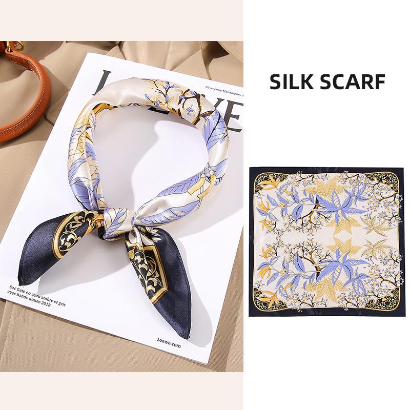 53x53cm 100% Mulberry Silk Scarf Luxury Square Hair Bandana Elegant Head Wrap Neckerchief Sunscreen Shawl for Women