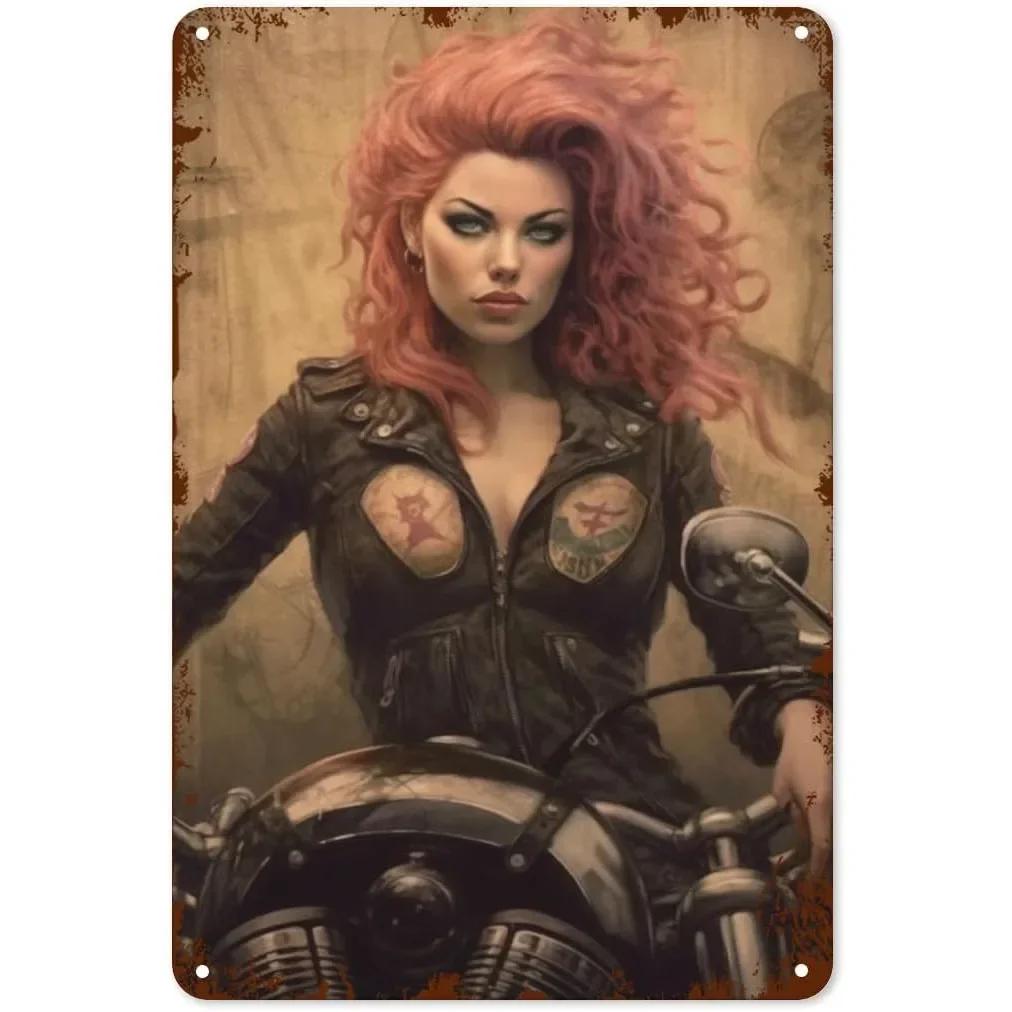 Металлические жестяные вывески для девочек и женщин, винтажные мотоциклетные забавные художественные настенные украшения для дома, мужчины, пещеры, гаража, кафе, баров, пабы