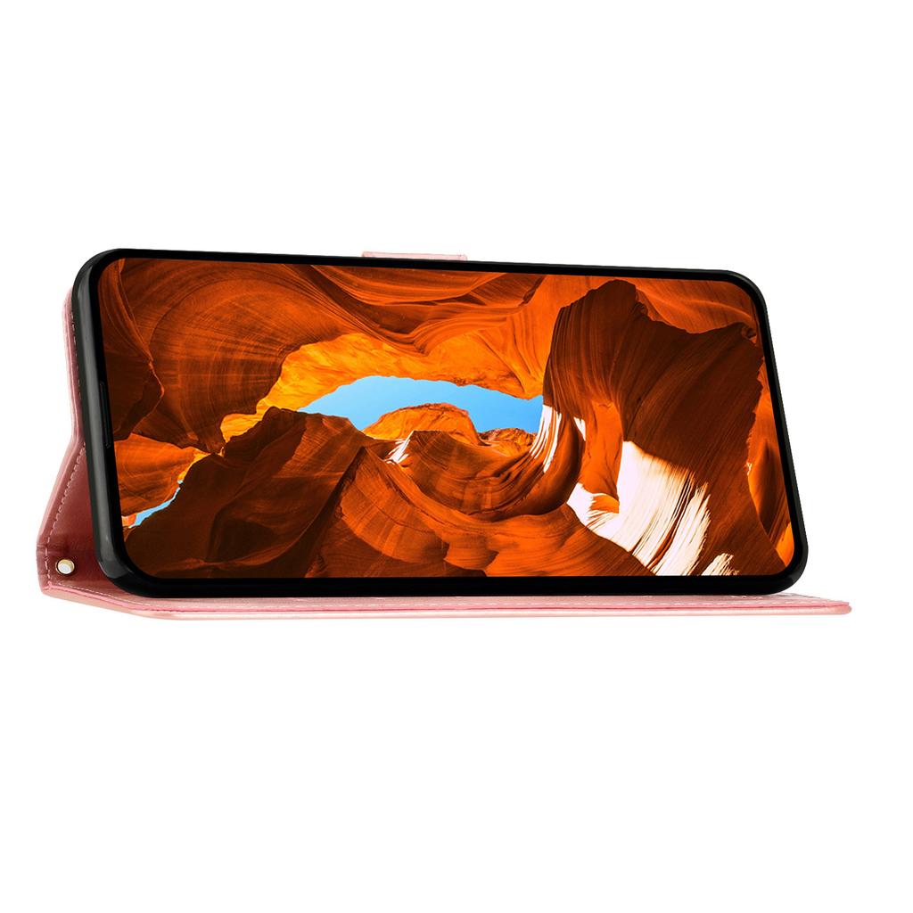 Кожаный чехол-кошелек для iPhone 17 Pro Max с тиснением "Бабочка и цветок" и ремешком