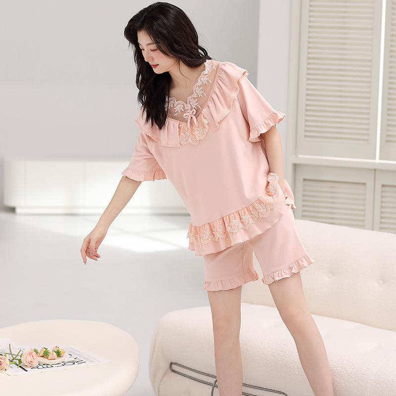 Пижама женская из чистого хлопка с короткими рукавами, студенческий пуловер с рисунком из хлопка, корейская версия, женская домашняя одежда