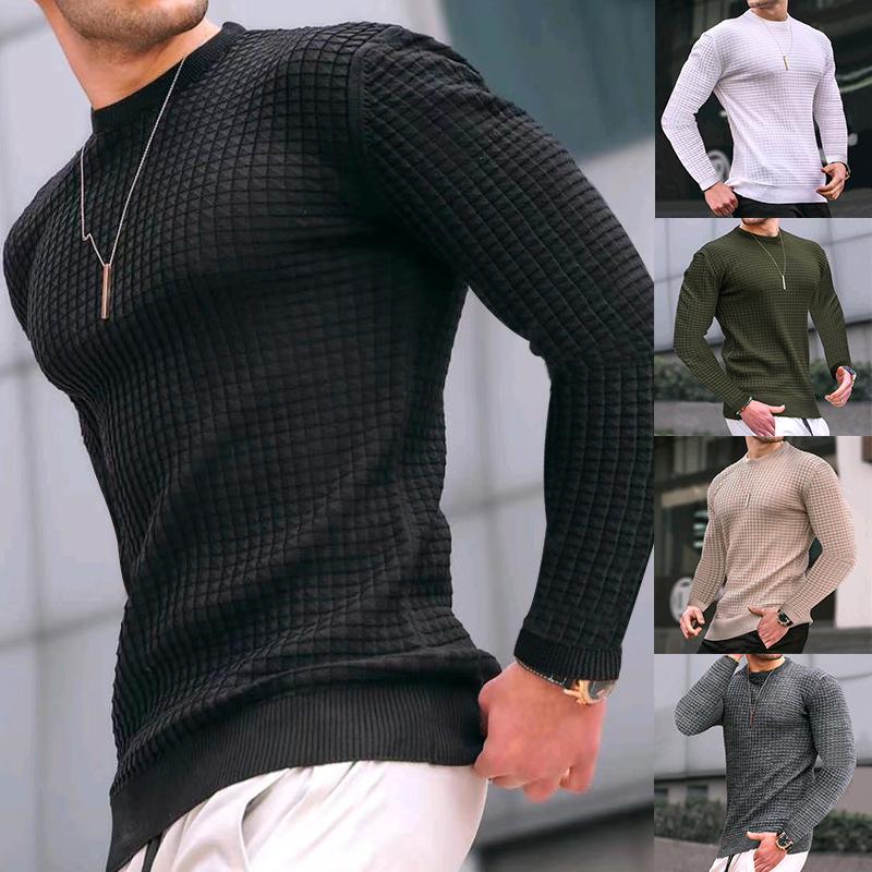 Small Square Men's Fashionable Round Neck Pullover Fashionable Loose Knitted Long-sleeved Top for Men