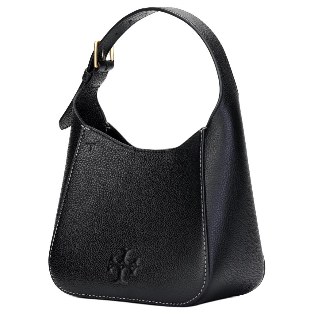 Tory Burch Thea Однотонная тисненая кожаная сумка-ведро с логотипом-буквой Женские сумки Черная 144690-001