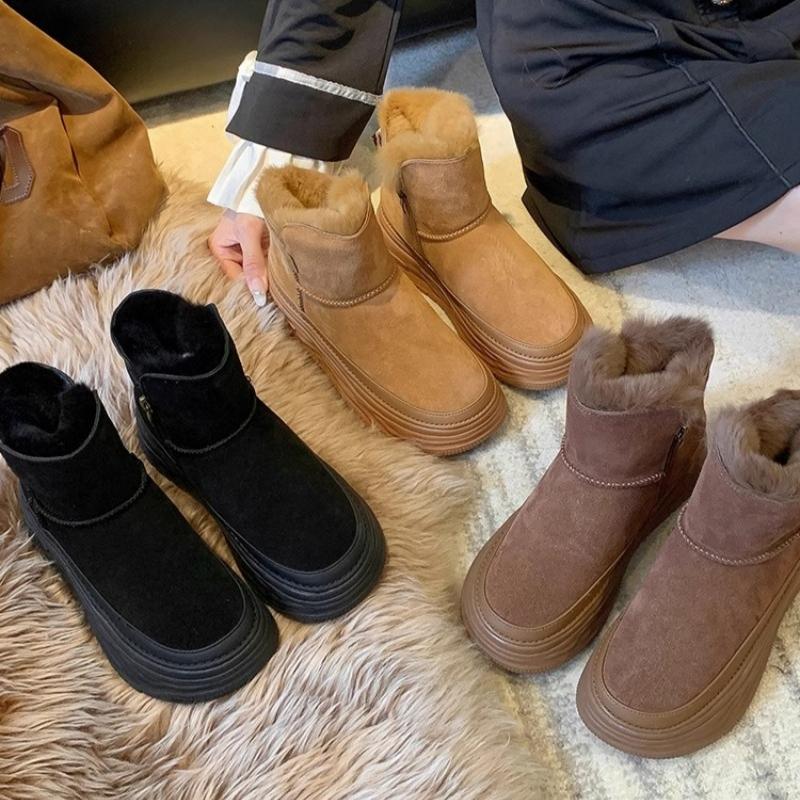 Мода 2024 года, осень и зима, новые женские замшевые сапоги с круглым носком, однотонные, дизайнерские, элегантные, женские, короткие, на низком каблуке, теплые, зимние сапоги