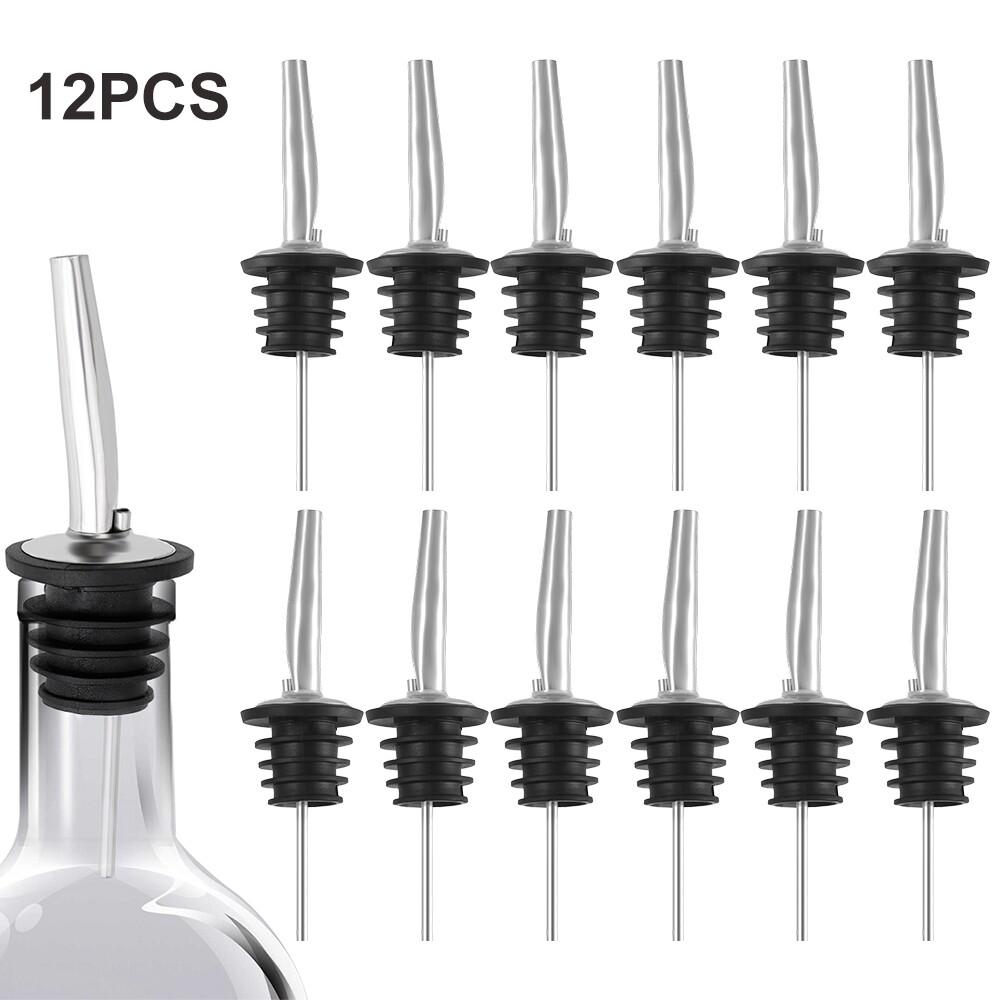 12 Pack Stainless Steel Bottle Pourers Tapered Spout Liquor Pourers