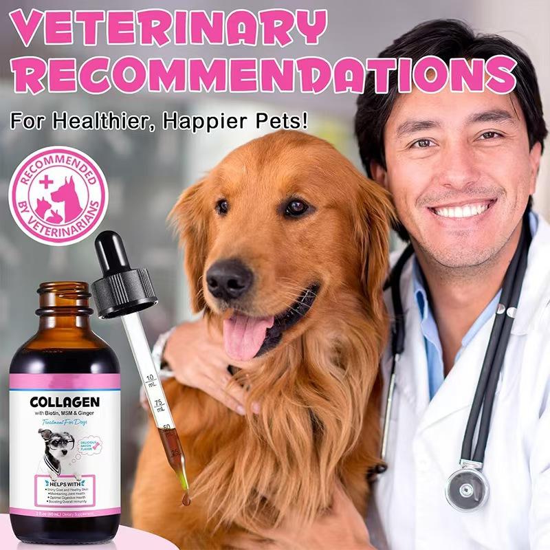 Collagen Drops for Dogs Cats Joint Support Skin & Coat Immunity Boost Unflavored Liquid Supplement