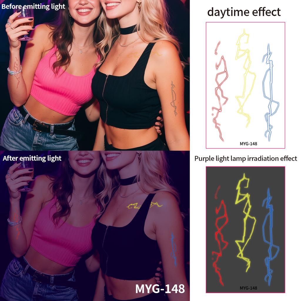 UV Reactive Water Transfer Temporary Tattoos Glow-in-the-Dark for Night Parties Sexy Style for Face Body Application Paper
