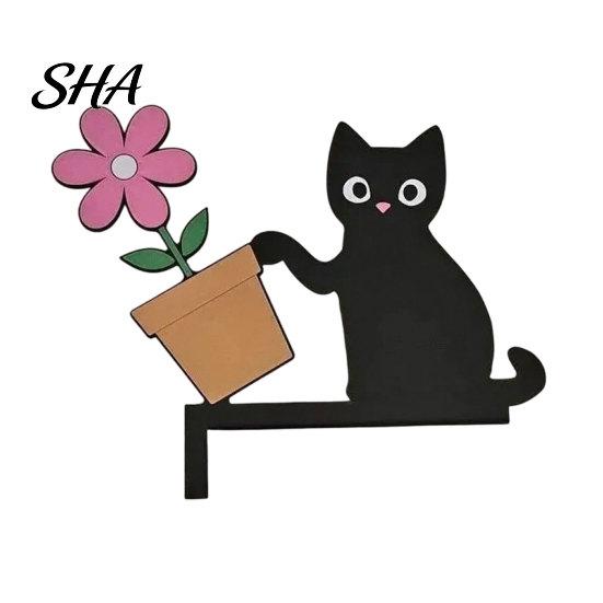 Creative Living Room Decoration Wooden Cartoon Cat Door Frame Pendant, Cute Black Corner Decorative Sign Decoration, Wall Sticker for Photo Frames And