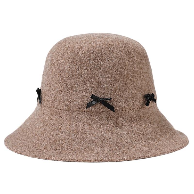Autumn Winter Bow Wool Hat Solid Color Fisherman Hat Women's Basin Hat