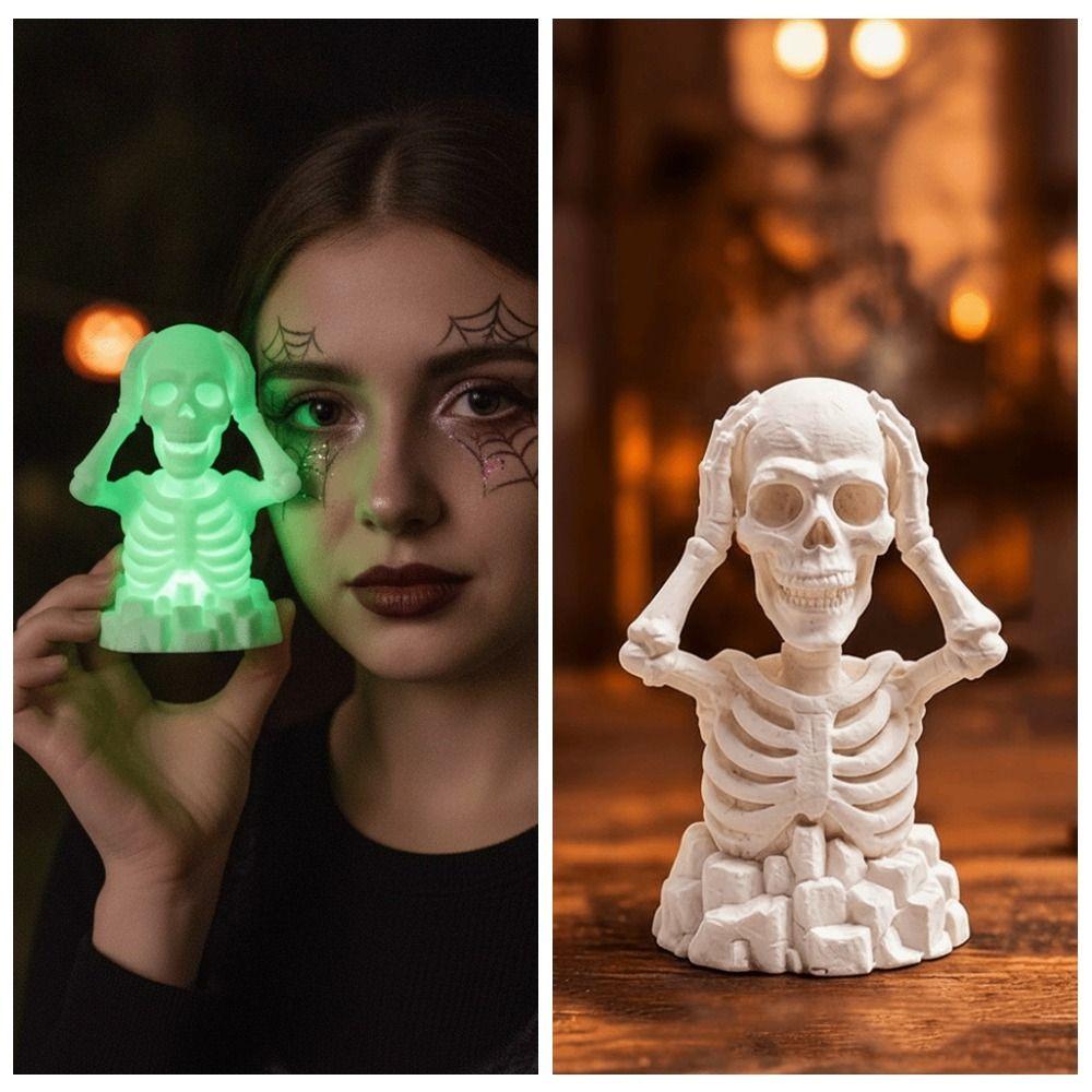 Compact 3D Printed Skull Creative Luminous Tabletop Statue Glow Miniature Sculpture Party