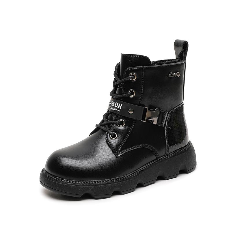 Детские модные ботинки, детские ботильоны, унисекс, для мальчиков и девочек, кожаные ботинки 2024 года, осень-зима, новые мотоциклетные ботинки с пряжкой и украшением