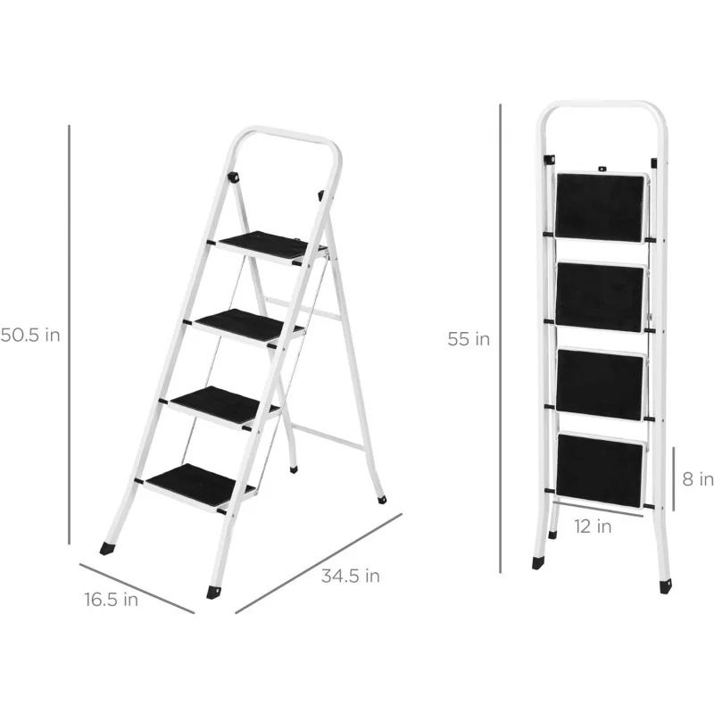 Best Choice Products 4-Step Portable Folding Heavy-Duty Steel Ladder w/Hand Rail, Wide Platform Steps