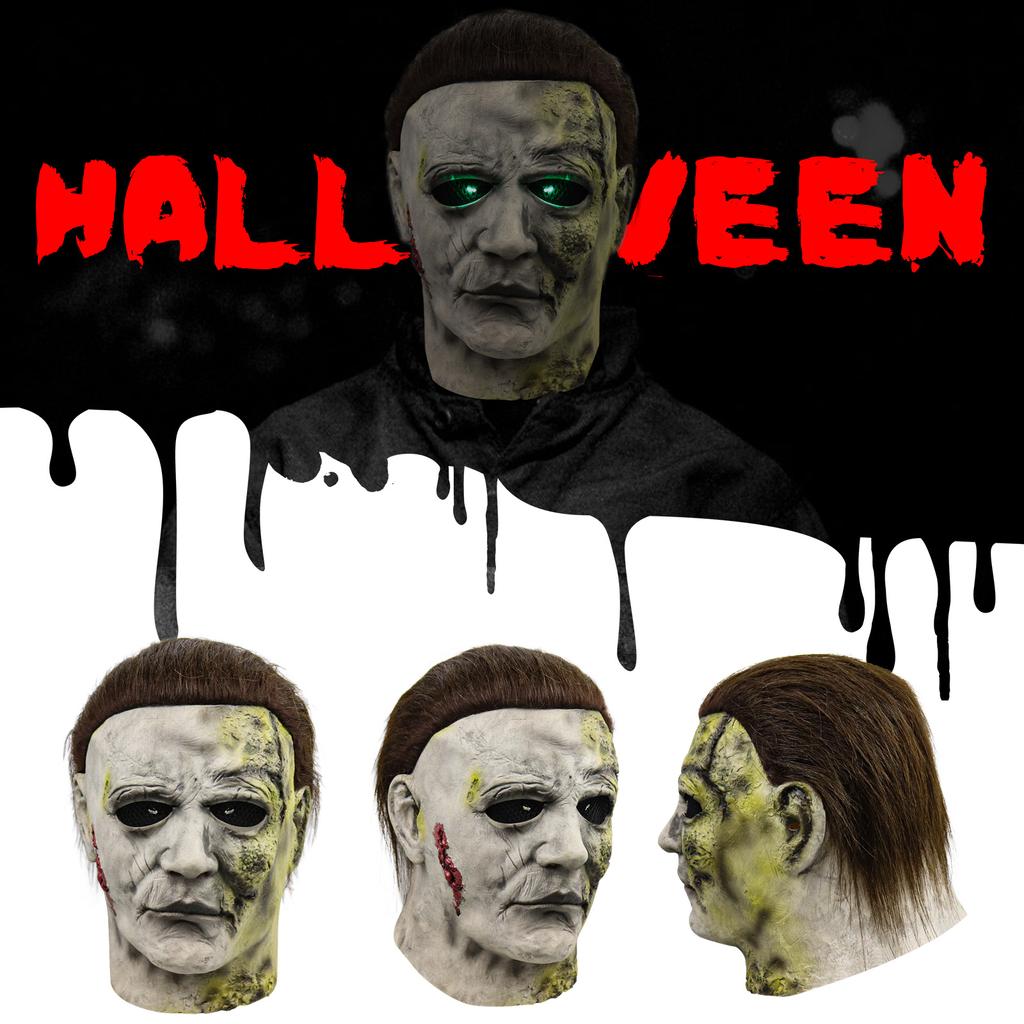 Terror Halloween Michael Myers Masks With LED Glow Horror Latex Full Head Headgear Scary Face Cover Masquerade Party Supplies