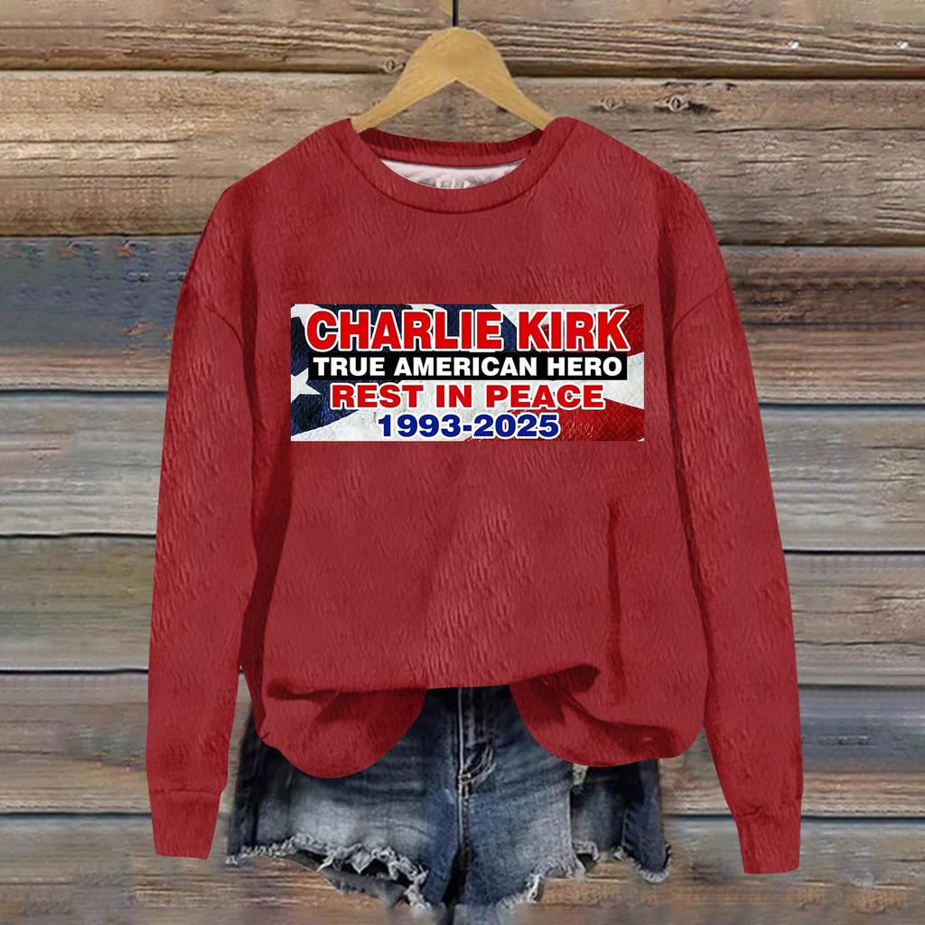 Ladies Fashion Casual Long Sleeve Printed Round Neck Pullover Top